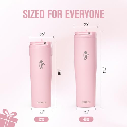 Image of Coolflask Water Bottle 32 oz Fits Car Cup Holder with Straw & Handle
