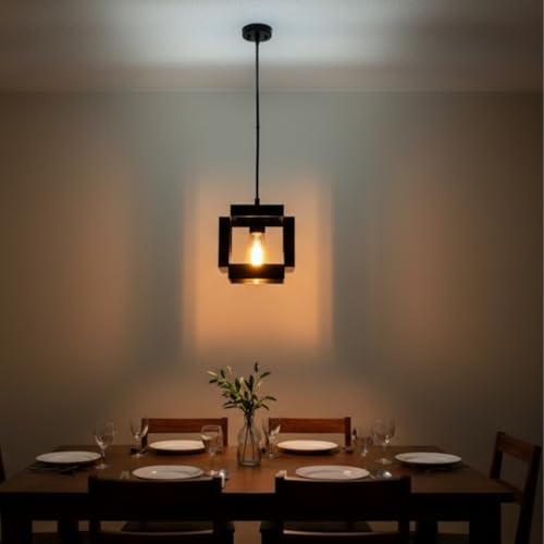 Image of Ceiling Hanging Light Hexagonal Shape Black Pendant for Dining Table, Living Room, Bedroom, Restaurants, Offices, Cafes, Hotels. E27 Bulb Type. (Bulb Not Included) (Hexa Square)