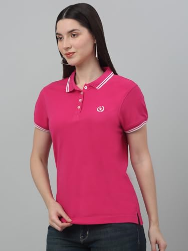 Image of Cantabil Women's Cotton Blend Solid Polo Neck T-Shirt (Regular Fit)