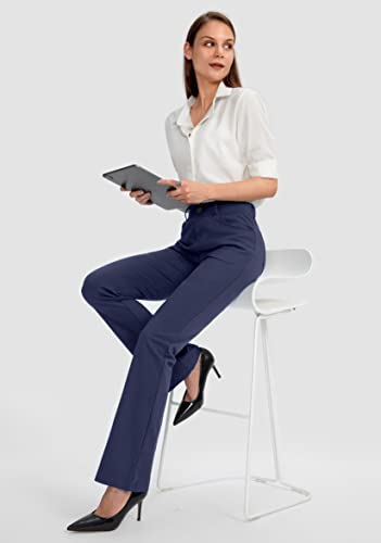Rammus 28"/30"/32"/34" Women's Yoga Dress Pants Stretch Work Business Casual Slacks For Women Bootcut Office Trousers With 4 Pockets Navy #TOP4