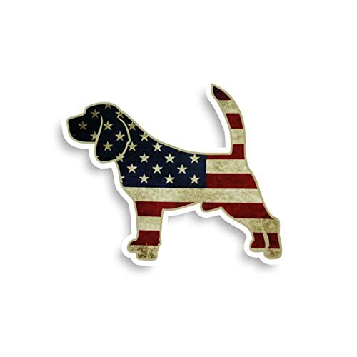 Image of Beagle Sticker 3.8 inch Tall x 3.5 inch Wide in - USA American Flag Dog Decal - for Car, Truck, Window, Laptop, Bumper, Luggage, Water Bottle, Waterproof Sticker