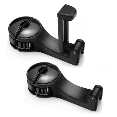 ongfuwu 2PCS Car Headrest Hidden Hook, 2 in 1 Car Seat Hook with Phone Holder, Auto Back Seat Hanging Hook for Handbag Clothes Grocery, Universal Vehicle Purse Hooks Holder Organizer (Black)