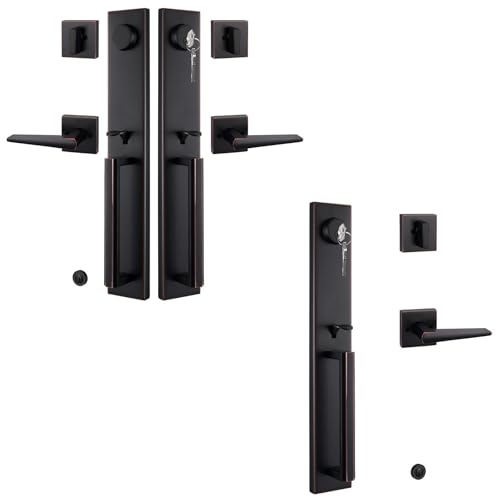 NEWBANG 2 Pack to be Keyed Alike Traditional Entry Handlesets for Front Doors with Same Culinders and Same Keys in Aged Bronze(1 PC Keyed and 1 PC Keyed & Dummy),MDHST201610B-AMZ-SET-KA