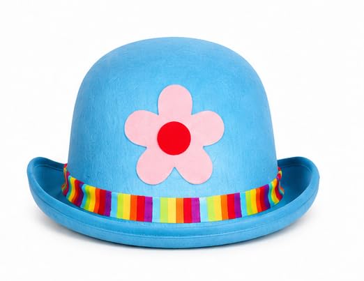 The Dragons Den Adults Clown Bowler Hat With Flower Decoration Circus Big Top Fancy Dress Headwear [Blue]