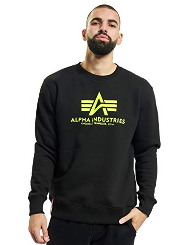Alpha Industries Basic Sweater Neon Print Sweatshirt für Herren Black/Neon Yellow – Ansicht 1