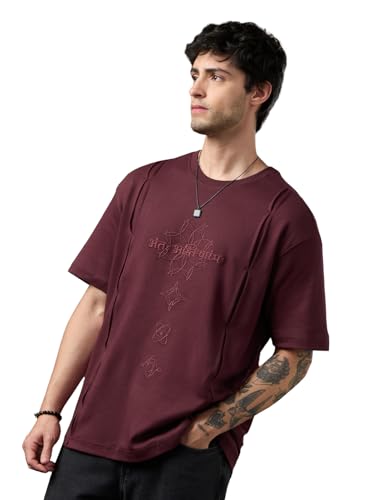 Image of The Souled Store Originals : Kalyuga Oversized T-Shirt for Men Boys Cotton Casual Half Sleeves Baggy Loose Fit Drop Shoulder Round Neck Grey