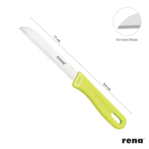 Image of Rena 5 Piece 110 mm Kitchen Knife Set, Sharp Stainless Steel Serrated Knife Set for Kitchen Use, for Fruits, Vegetables, Bread. Rust Resistant, Dishwasher Safe, Durable & Long Lasting