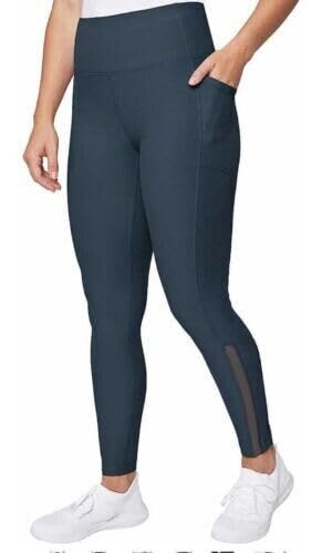 GenericMondetta Leggings Women's High Waist w/Side Pockets - L - Mesh Detail on Lower Leg [Moonlight Ocean] Teal