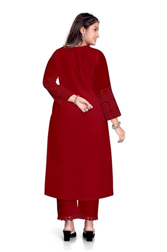 Image of IMPEX Hand Embroidered Chikankari Georgette Kurta for Women | Kurti | 3 /4th Sleeves | Round Neck | Ethnic Kurta | Ideal for Casual Wear, Festive, Wedding & Parties