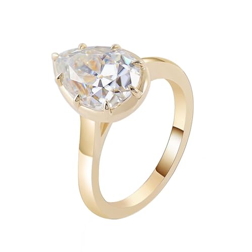 Dsnyu 18K Gold Ring Eternity, Engagement Ring Women Yellow Gold Polished with Teardrop Moissanite 3ct Band Fashion Trendy Size 7.5