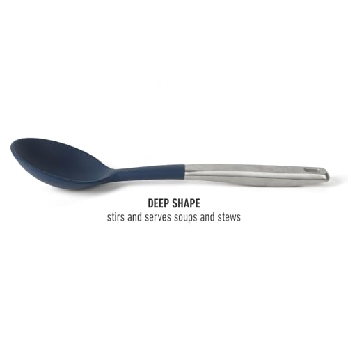 Image of Calphalon Prime Kitchen Spoon, Kitchen Cooking Spoon, Silicone Spoon, Stainless Steel Spoon with Navy Silicone Head High-Heat Resistant for Nonstick Cookware, Ergonomic Handle for Stirring