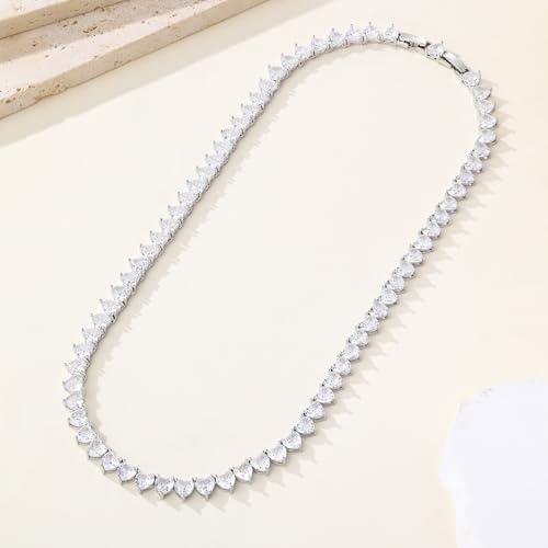 FEEL STYLE Heart Tennis Necklace for Women - 4mm 6mm 18K White Gold Plated Diamond Necklace - Iced Out Choker Necklaces Cubic Zirconia Tennis Necklace 16-18inch3