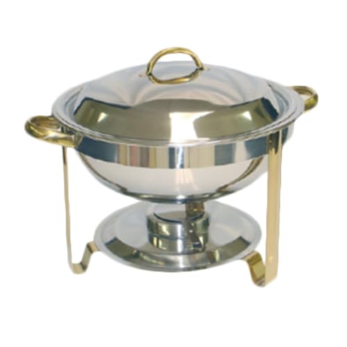 A-to-Z Supply SLRCF0831GH Chafer, 4 Quart, Round, Lift-Off Cover, Fuel Holder, Gold Accents, Stainless Steel