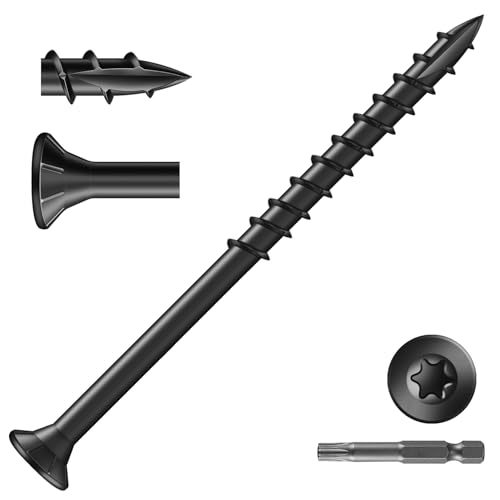 Image of #10 x 3 Inch Deck Screws (59Pcs) 1lb. Carbon Steel, Black, Flat Head, Rust Resistant epoxy Coated, with T25 Star Bit