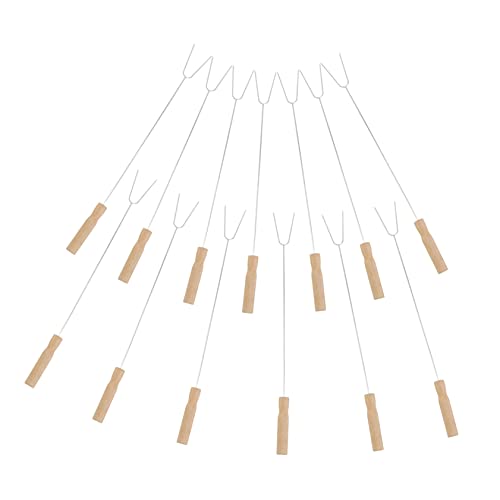 BESTonZON Stainless Steel Bbq Forks Wooden Handle 15pc Grill Tool Set Bbq Skewers for Grilling Durable and Easy to Clean
