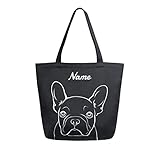 ALAZA Personalized Cute Bulldog French Large Canvas Tote Bag Reusable Grocery Shopping Bag with Handles, Heavy Duty, Washable