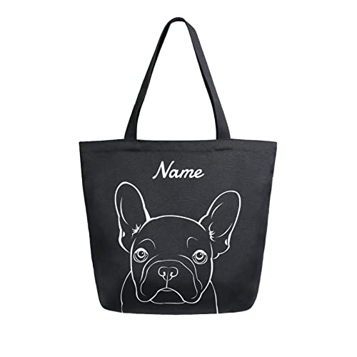 ALAZA Personalized Cute Bulldog French Large Canvas Tote Bag Reusable Grocery Shopping Bag with Handles, Heavy Duty, Washable
