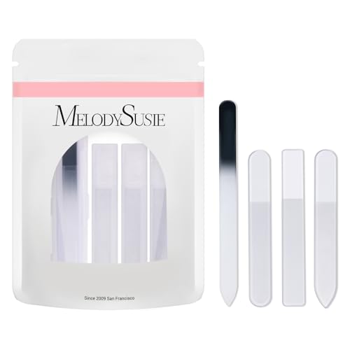 MelodySusie 4Pcs Glass Nail File Set,Long Double Sided 180 Grit Glass Nail Files, Mini Glass File, Crystal Nail File,Glass Nail File with Case, Professional Nail Care Tools Kit for Home Use,Salon