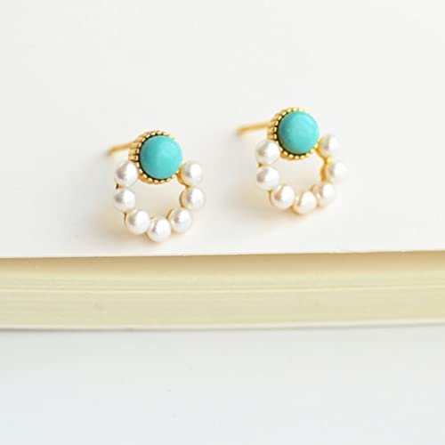 Boucles d'oreilles turquoise en argent et sable d'or de style rétro chinois