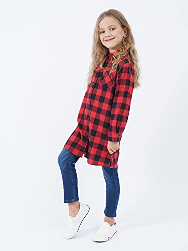 Flannel Shirt For Girls Button Down Shirt Long Sleeve Buffalo Fall Outfits For Toddler Girls Red Plaid Shirt Girls Plaid Shirt 6-7Y #TOP4
