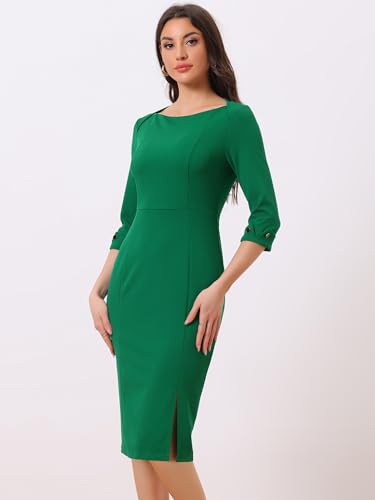 Allegra K Women's Boat Neck Dress 3/4 Sleeves Midi Elegant Sheath Dresses Small Green by Allegra K - Image 6