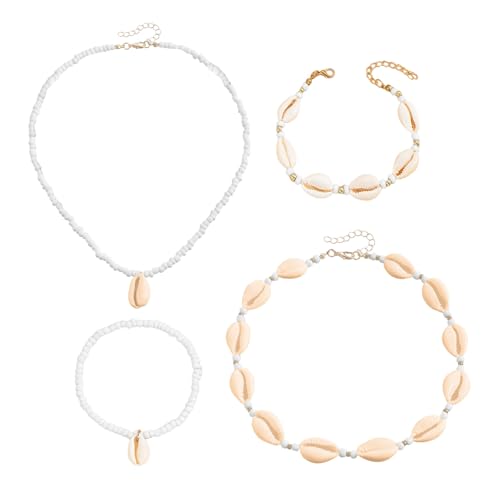 EHDWXVZM 4 pezzi di gioielli di conchiglie da donna, set di gioielli da donna, cavigliere di conchiglie estive, collana...