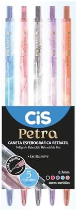 Caneta Esferográfica Retrátil CIS Petra Slim 0.7mm, Corpo Decorad...