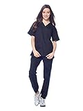 Dagacci Medical Uniform Unisex Men and Women V-Neck Athletic Trim Cotton Jogger Scrub Set, Black,...