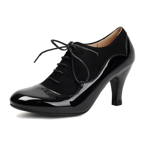 Women's Mary Jane Close Round Toe Lace Up 1940 Vintage 1950s Heels Retro 1930s Victorian Pumps 1920s Shoes
