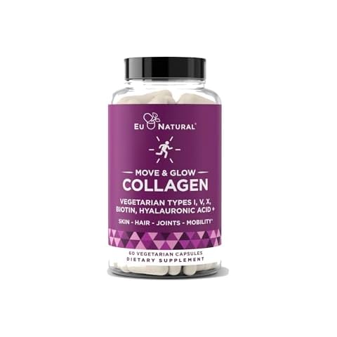 Move & Glow Collagen Pills for Women & Men – Vegetarian Multi-Collagen (Type I-V-X) with 9 Plant-based Superfoods for Skin Health & Joint Support – Biotin, Vitamin C, Vitamin E, 60 Vegetarian Capsules Cover
