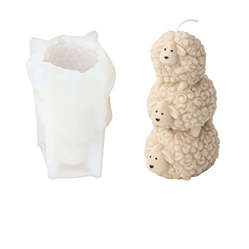 Xidmold Molde de vela de oveja apilable 3D, molde de silicona de oveja para fondant, chocolate, decoración de pasteles, velas, jabón, arcilla polimérica, adorno de yeso, arte de resina (oveja)