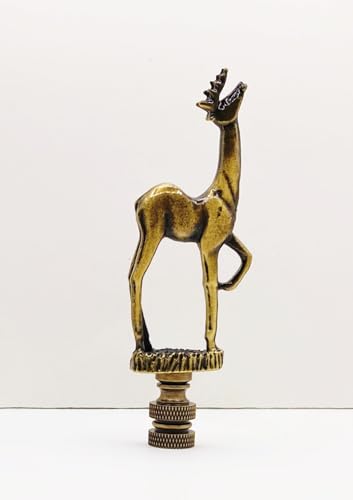 Image of Lamp Finial-Standing Deer-Antique Brass Finish, Highly Detailed Metal Casting