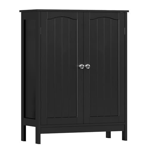 Iwell Bathroom Cabinet, Bathroom Storage Cabinet with 2 Doors & 3 Shelves, 3 Heights Available, for Living Room, Entryway, Kitchen, Home Office, Black