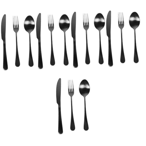 Yardwe 5 Juegos cubiertos de acero inoxidable vajilla portátil utensilios cuchillería reutilizable titanio mate cubiertos de viaje Cuchara de acero inoxidable cubiertos portátiles Black