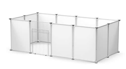 LANGXUN Jaula recinto metálico para Hamster, Conejo, DIY Parque para Mascotas Negro de Montaje Libre fácil de Instalar y Mover(43 * 32 Blanco-12pcs)