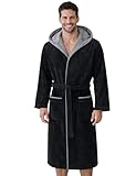 Morgenstern Peignoir de Bain Homme Éponge Lux Coton avec Capuche Taille L Noir 2 Poches et Ceinture Doux, Absorbant et Confort,L,Noir