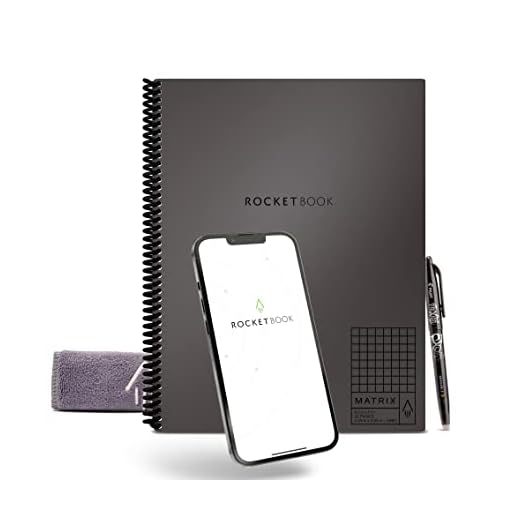 Rocketbook Modelo Matrix Smart | Cinza espaço profundo, tamanho carta (21,5 x 28 cm) com caneta, pano e aplicativo incluídos