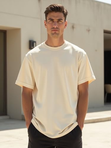 Image of Nobero 100% Cotton Oversized T Shirts for Men Stylish | Oversized Fit | Solid T Shirts for Men 180 GSM Combed Cotton | Round Neck Half Sleeve