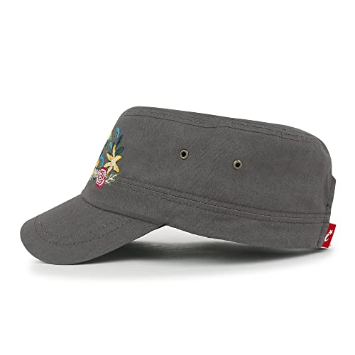 Image of ililily Crystal Gemstone Stud Flower Vintage Cotton Military Army Hat Cadet Cap