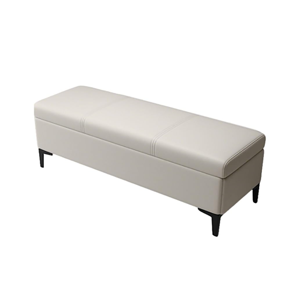 Banc de rangement en cuir nappa gris 80x40x45cm avec pieds en métal