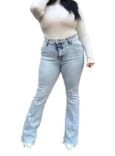 Willow Boutique High Waisted Flare Acid Wash Jeans for Women | Stretchy Bell Bottoms, V-Waist, Bootcut, Western Wear Style