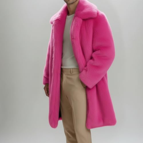 Image of Lisa Colly Men's Faux Fur Coat Winter Parka Overcoat | Men's Faux Fur Jacket, Winter Faux Fur Long Coat, Long Sleeve Fluffy Overcoat