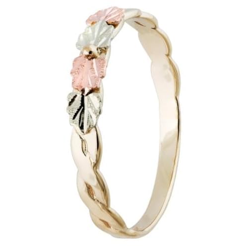 Slim Profile Leaf Band, 10k Yellow Gold, 12k Pink and Green Gold in Black Hills Gold Motif3