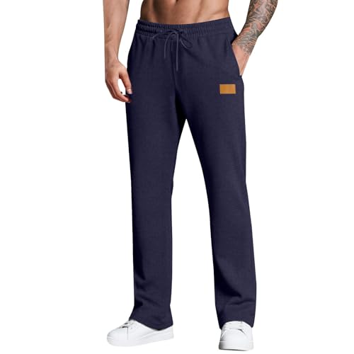 Cambkatl Men's Straight Leg Sweatpants Casual Elastic Waist Drawstring Open Bottom Joggers Pants Lounge Trousers with Pockets