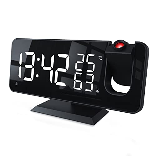 CSL - Wecker Digital Radiowecker mit 3 Stufen Bildschirmhelligkeit, Projektionswecker mit Temperatur- und Luftfeuchtigkeitsanzeige, Dual-Alarm 12 / 24h USB-Anschluss