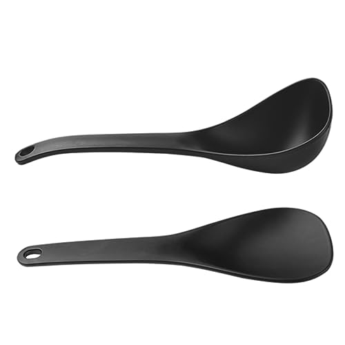 Unomor 1 Set 2pcs Rice Spatula Spoon Soup Spoon Cooker Large Spoons Soup Scoop Stand-up Serving Rice China Spoon Ladle Spoons Large Rice Spoon Non- Stick Spoon Dinner Spoons Black
