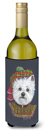 Caroline's Treasures PPP3213LITERK Westie Lad Plaid Wine Bottle Hugger Bottle Cooler Sleeve Hugger Machine Washable Collapsible Insulator Beverage Insulated Holder