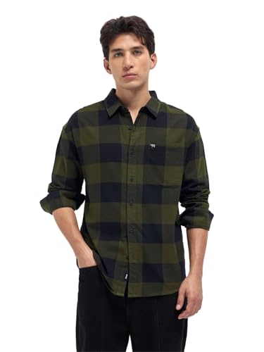 Image of Men's Grey Slim Fit Checked Flannel Casual Shirt