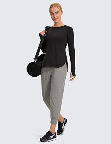 Crz Yoga Women's Sports Shirt Hiking Running Workout Long Sleeve Top With Thumbholes Black Medium #TOP3