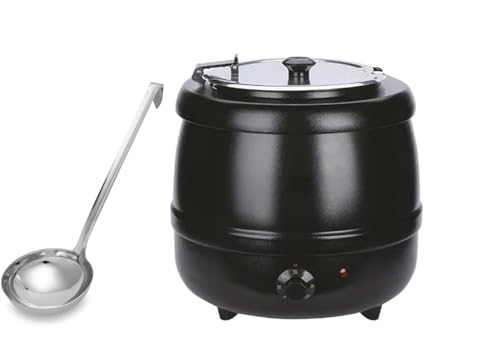 Paulsons Hospitality Soup Kettle 10 Liter Internal Container Electric Pot with Keep Warm Function, Heavy Duty Commercial Electric Soup Pot Black (SOUP KETTLE WITH LADDLE, 10 LITER)